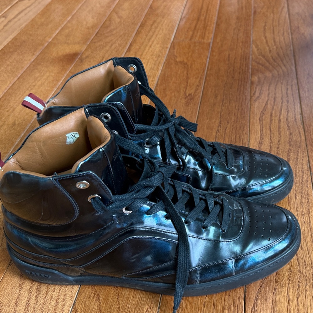 Bally Black High-Top Leather Sneakers with Tan Lining